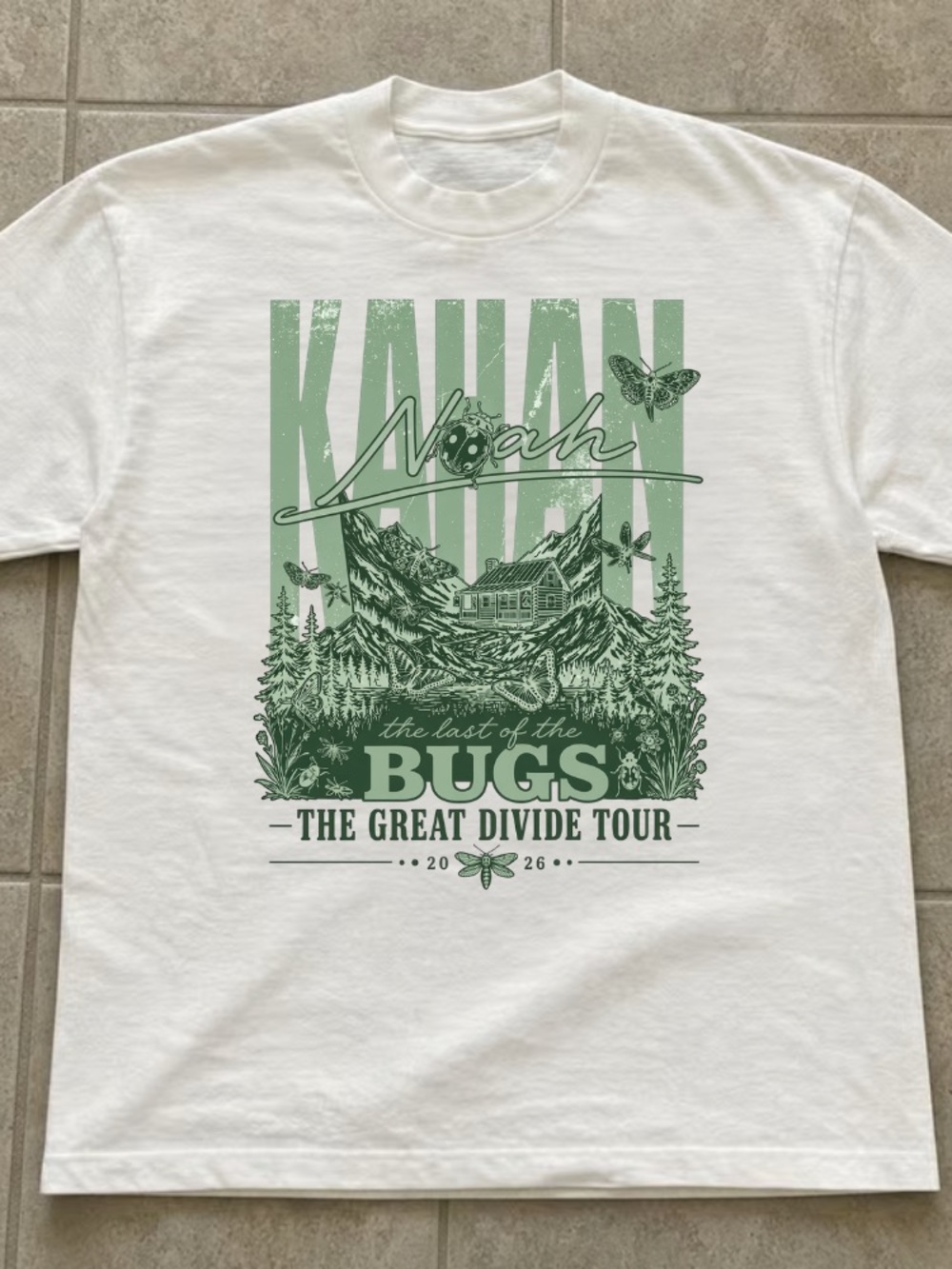Noah Kahan The Last of the Bugs The Great Divide Tour Green Graphic T-Shirt